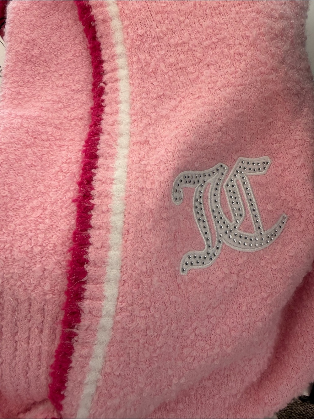 Juicy Couture Pink Plush Cardigan with Rhinestone Logo